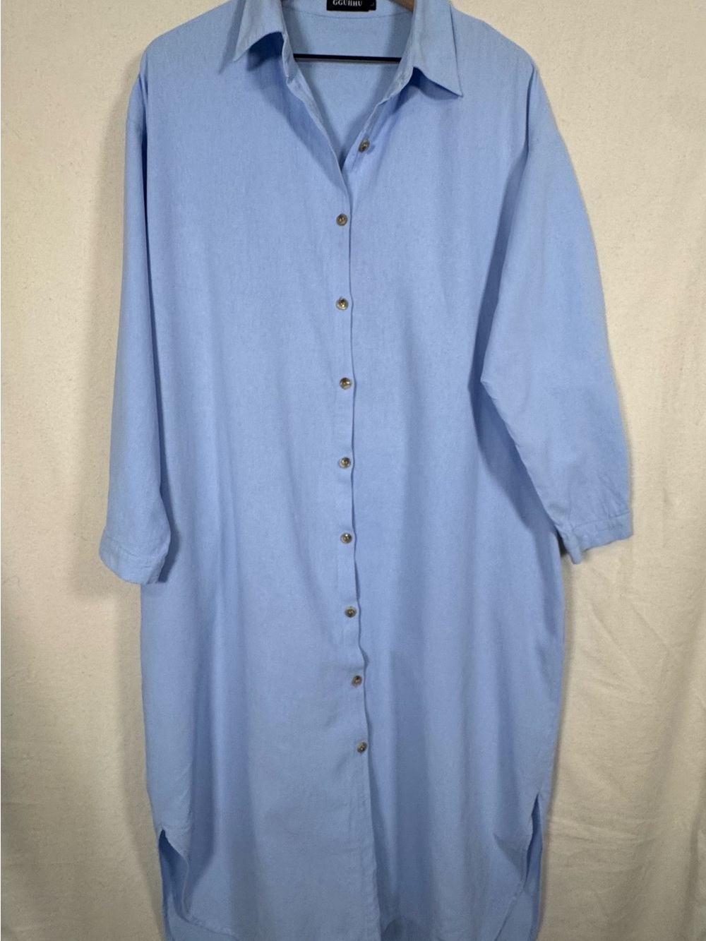 Light Blue Button-Front Shirt Dress, 100%Cotton,Beach,Coastal Grandma,Grannycore